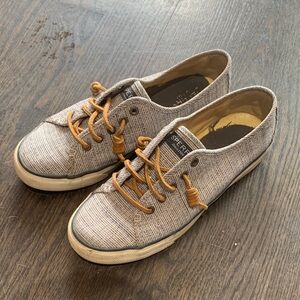 Sperry Men’s Gray Knit Canvas Sneakers with Tan Laces